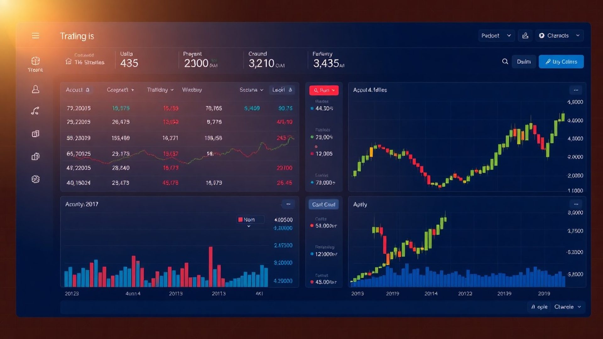 Panel de trading algorítmico Avontrii con gráficos en tiempo real